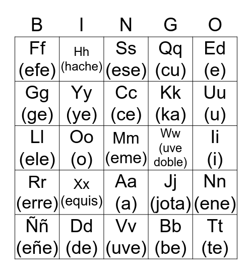 Alfabeto Bingo Card