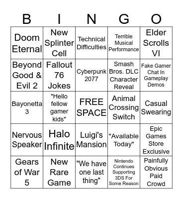 E3 2019 Bingo Card