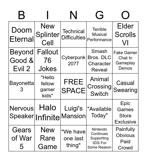 E3 2019 Bingo Card