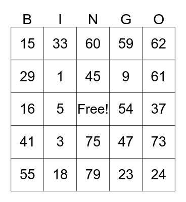 Crazy Family Bingo Night Bingo Card