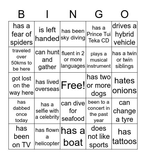 Mix N Mingle Bingo Card