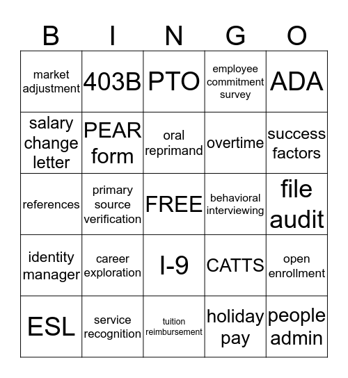 HR LINGO Bingo Card