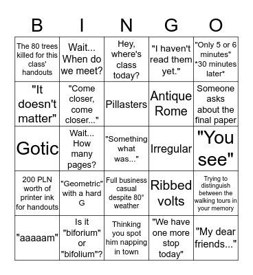 Dr. Czubinski Bingo Card