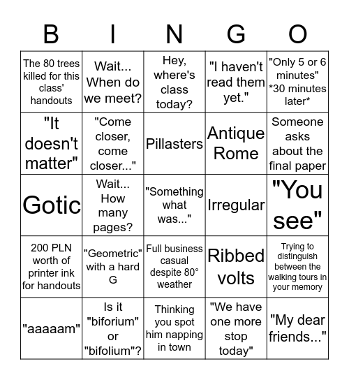 Dr. Czubinski Bingo Card