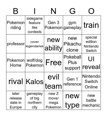 Pokemon Direct Bingo Card