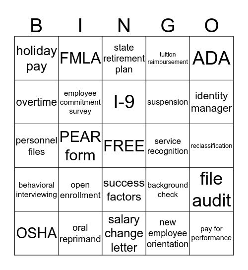 HR LINGO Bingo Card