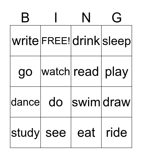 Past Simple Bingo! Bingo Card