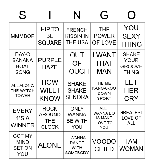372 ARTISTS STARTING WITH THE LETTER H Bingo Card