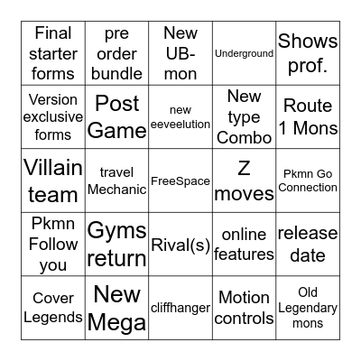 Pokemon Direct Bingo Card