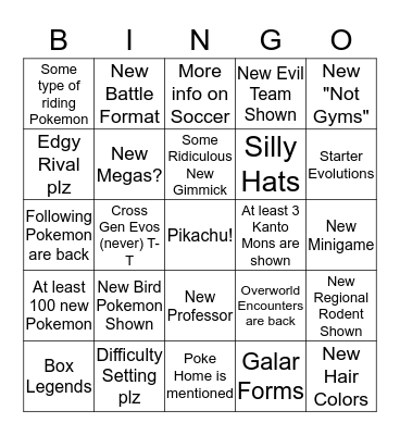 Pokemon Direct Bingo Card