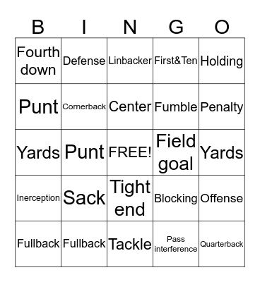 Foot Ball Bingo Card