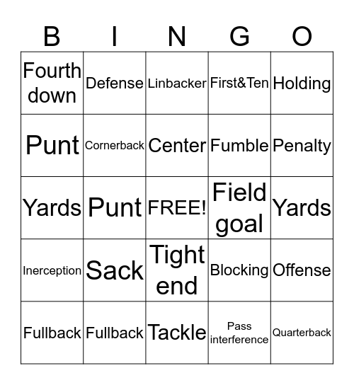 Foot Ball Bingo Card