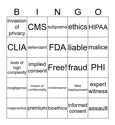 Ethics, Regulations & Laws Bingo Card