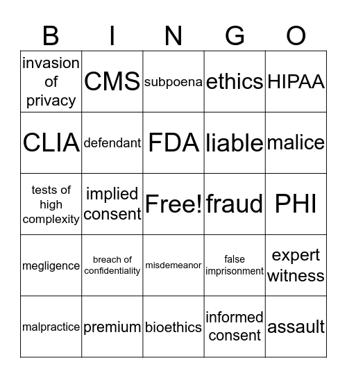 Ethics, Regulations & Laws Bingo Card