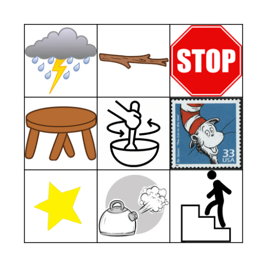 'st' Word Initial Bingo Card