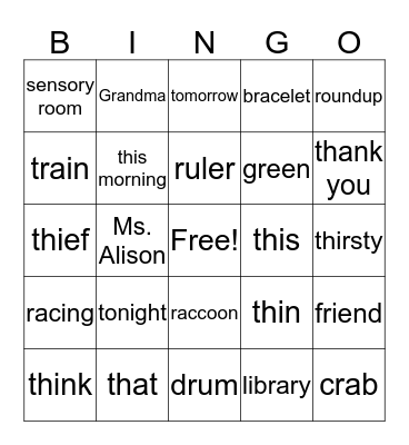 Speech BINGO Card