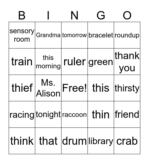 Speech BINGO Card