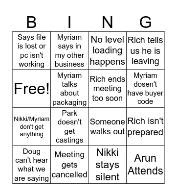 Sourcing Meeting Bingo Card