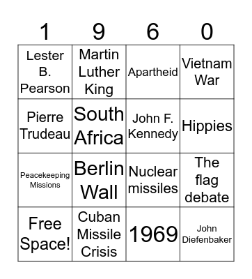 International Affairs 1960’s Bingo Card