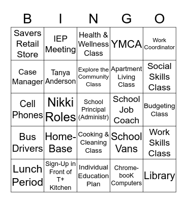 Transition Plus  Bingo Card