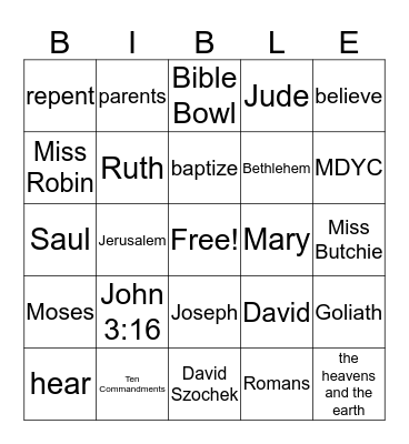 Bible Bingo Card