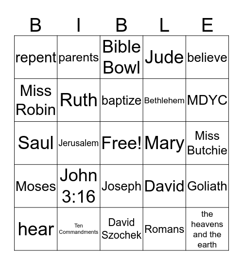 Bible Bingo Card