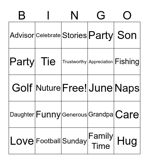 Father's Day Bingo Card