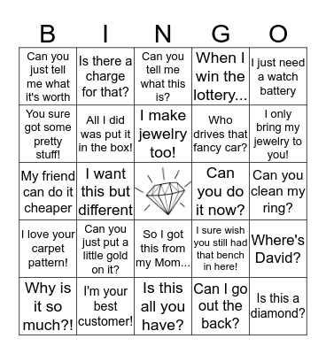 Grace Jewelers Bingo Card