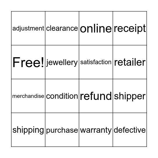 SHOPPING Bingo Card