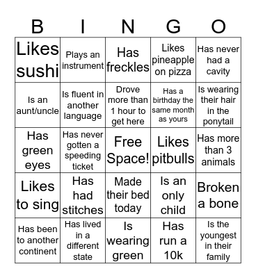 Find Someone Who..... Bingo Card