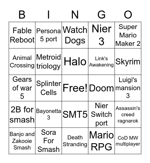 Untitled Bingo Card