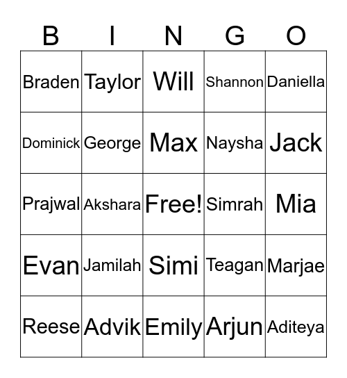 Room 30 Bingo Card