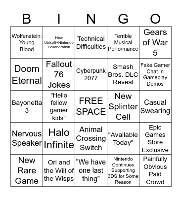 E3 2019 Bingo Card