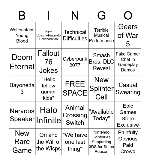 E3 2019 Bingo Card