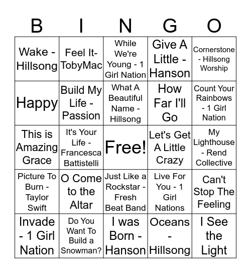 Music Bingo Card