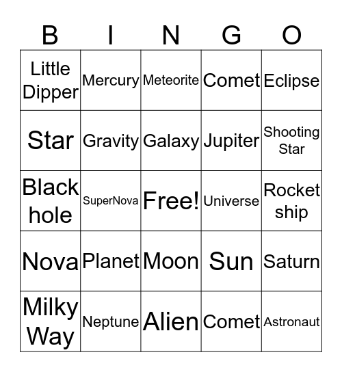 Space  Bingo Card