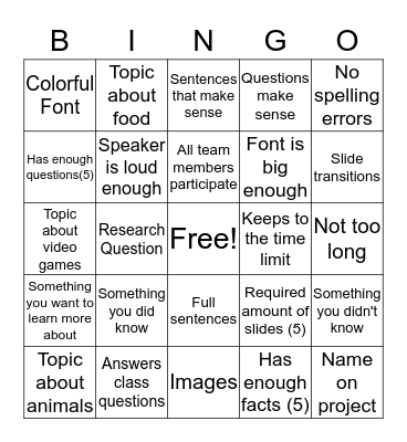 Presentation Bingo Card