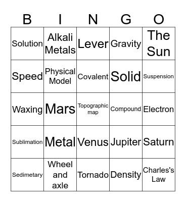 Physical Science Bingo Card