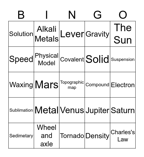 Physical Science Bingo Card