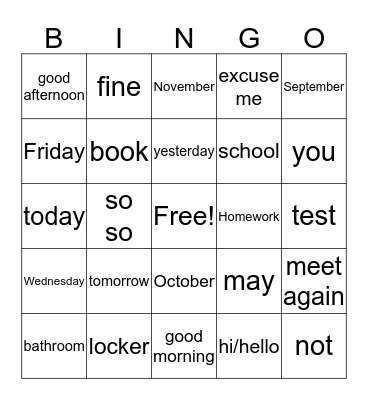 Welcome to ASL class  Bingo Card