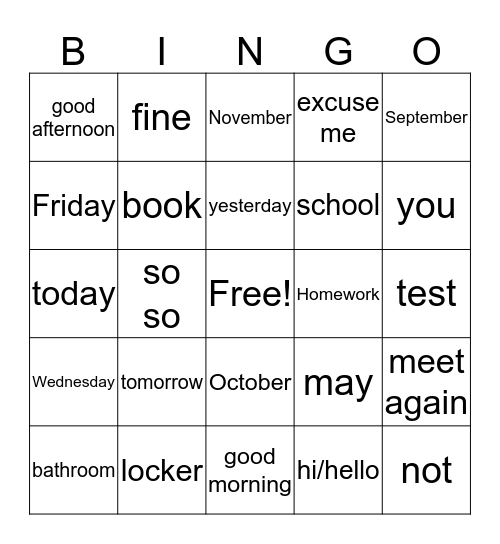 Welcome to ASL class  Bingo Card