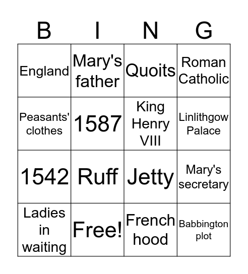 Tudor Bingo Card