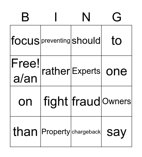 Chargeback Bingo Card