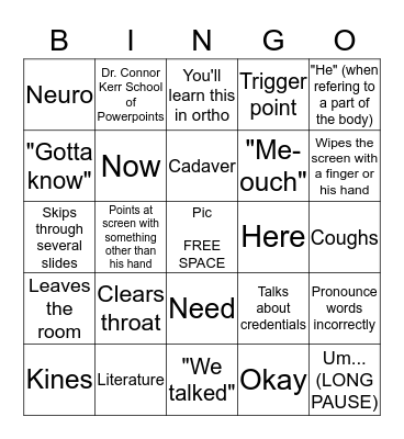 Dr. P Bingo Card