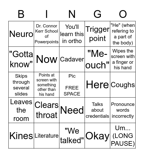 Dr. P Bingo Card