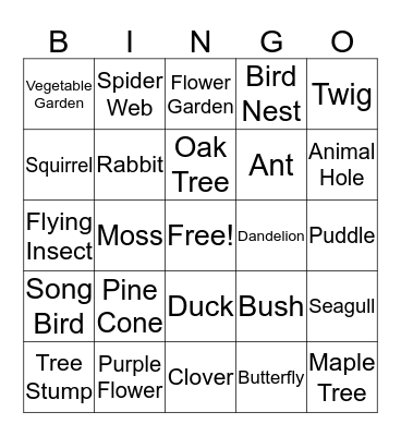 Milwaukee Nature Bingo Card