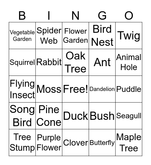 Milwaukee Nature Bingo Card