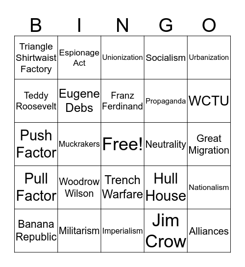 US History Final Review Bingo Card