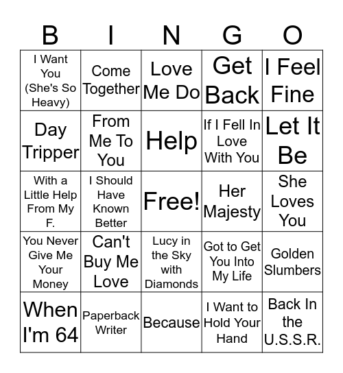 Beatles Bingo Card