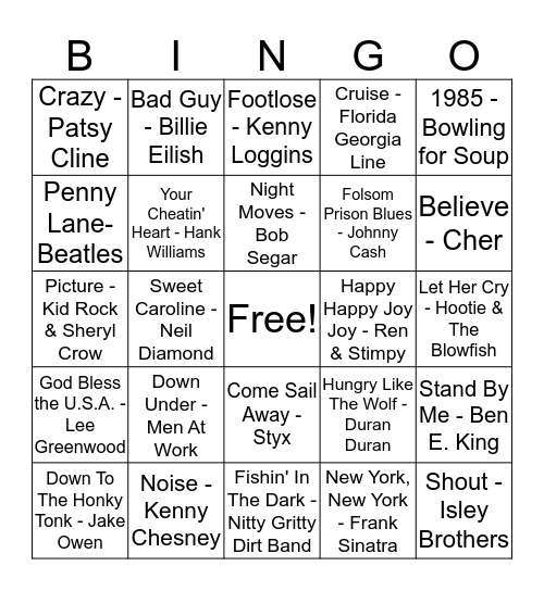 Music Bingo Card